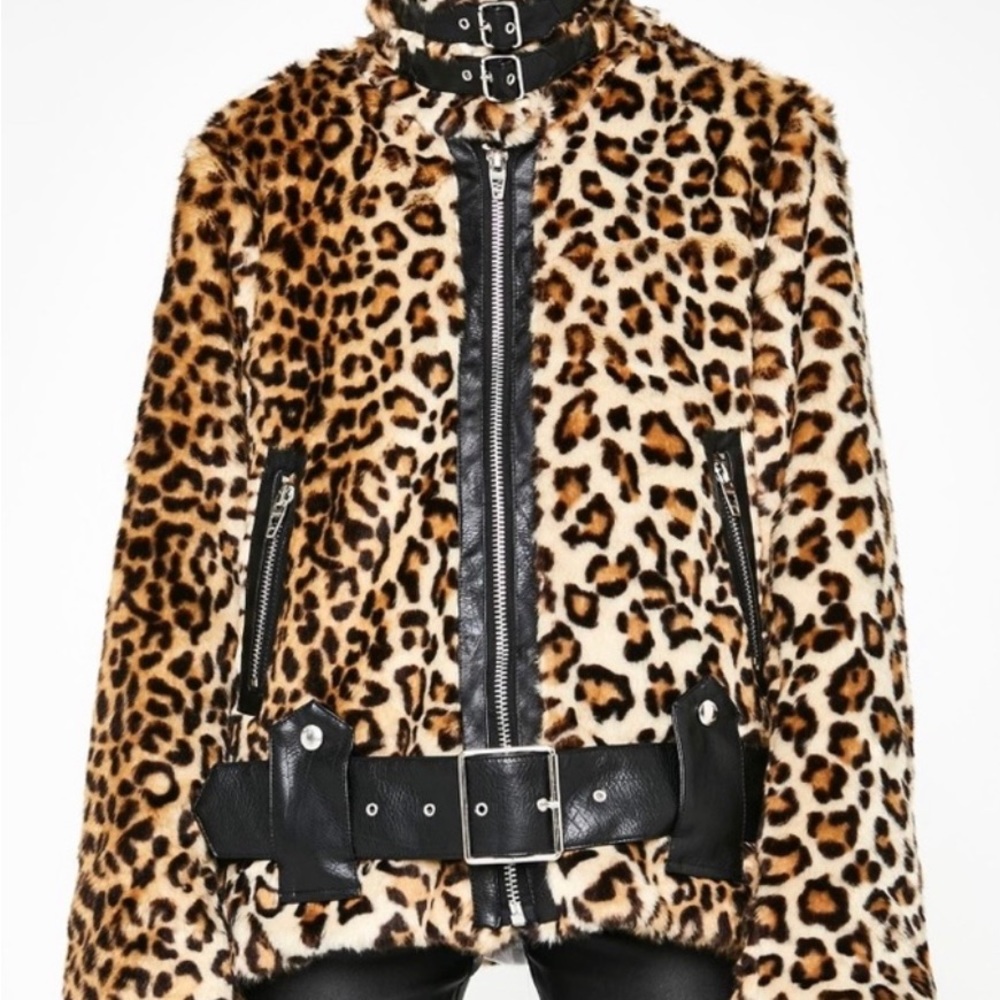 Blank NYC Leopard Faux Fur Relaxed Fit Biker Jacket-XS